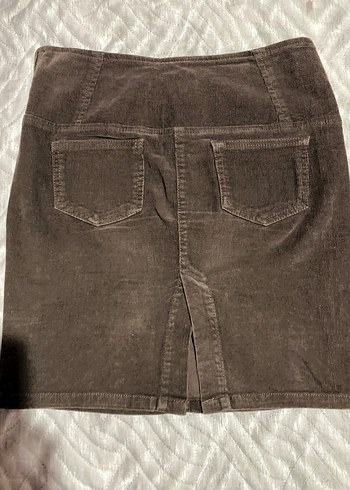 Düğmeli Kahverengi Süet Mini Etek - Görsel 6