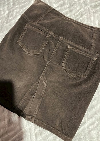 Düğmeli Kahverengi Süet Mini Etek - Görsel 7