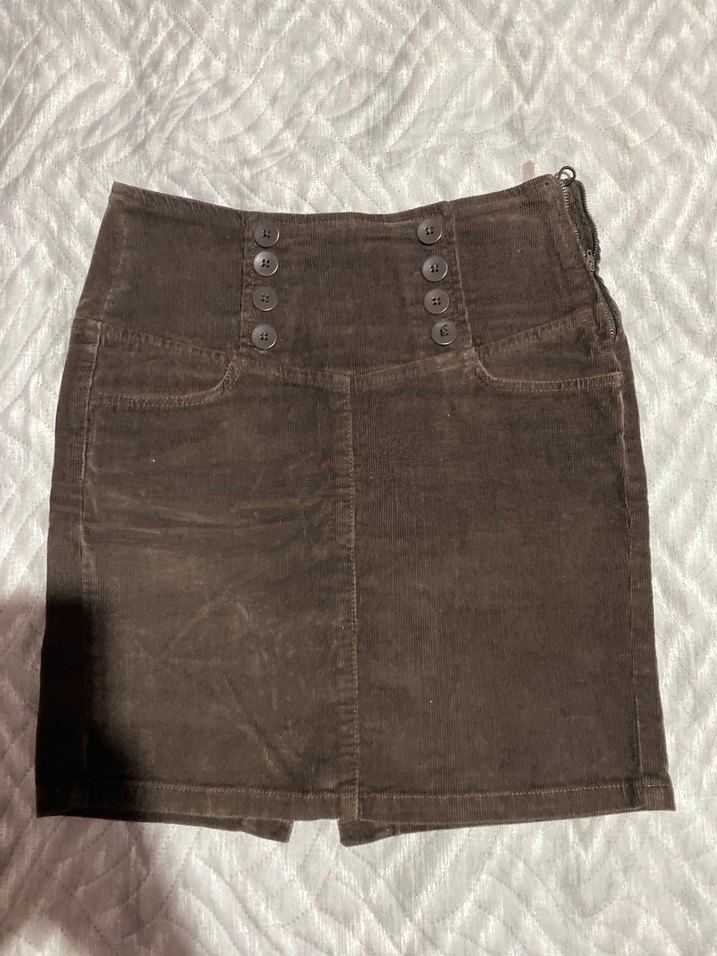 Düğmeli Kahverengi Süet Mini Etek - Görsel 2