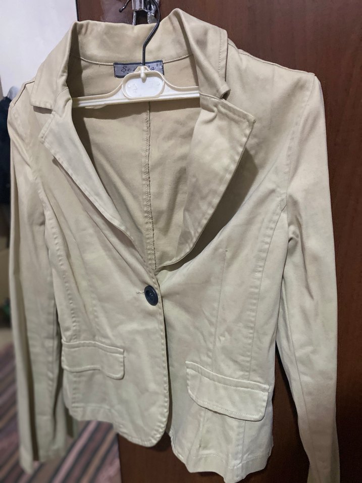 Bej Düğmeli Kadın Blazer Ceket - Görsel 3