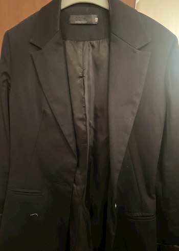 Siyah Kadın Düğmeli Midi Blazer Ceket - Görsel 6