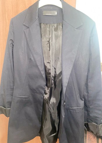 Siyah Kadın Düğmeli Midi Blazer Ceket - Görsel 7