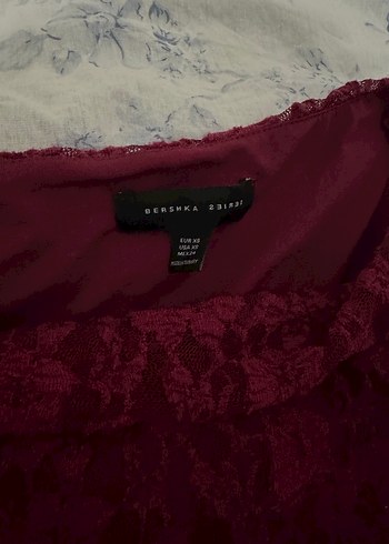 Bordo Güpür Detaylı Straplez Bluz ve Etek Takımı - Görsel 2