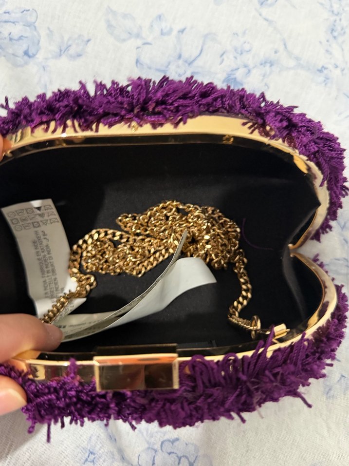 Mor Kürklü Kadın Portföy Çanta - Görsel 2