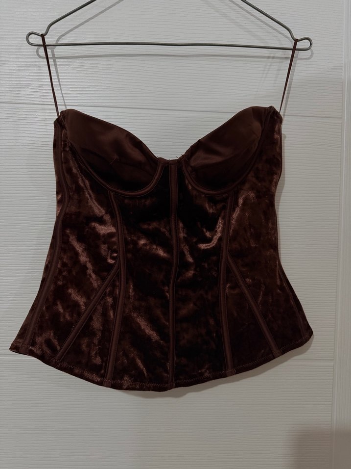 Kahverengi Süet Straplez Büstiyer - Görsel 3