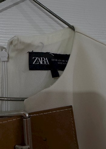 Kemer Detaylı Bej Deri Midi Elbise - Görsel 3