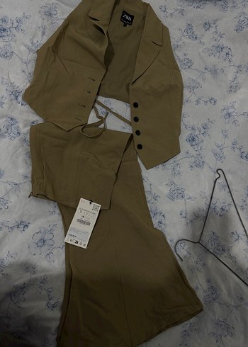 Bej Uzun Kesim Keten Kadın Takım Elbise - Görsel 3