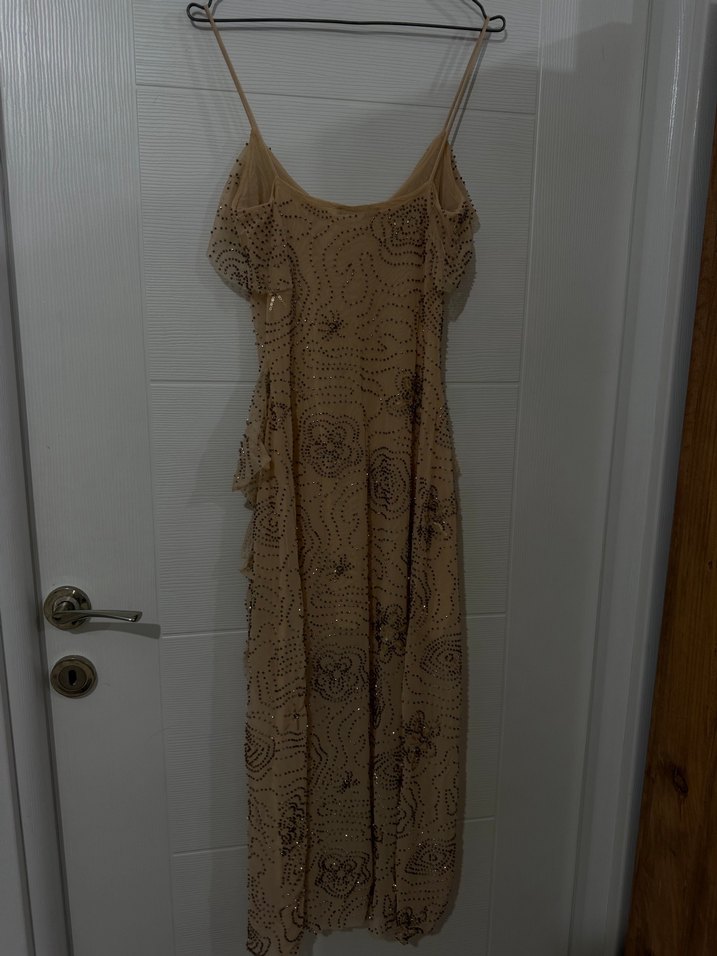 Nakışlı, Fırfırlı Straplez Uzun Elbise - Görsel 5