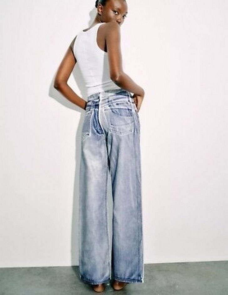 Gri Tie-Dye Salaş Midi Kadın Kot Pantolon - Görsel 2