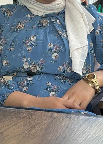 Mavi Çiçek Desenli Elbise - Görsel 2