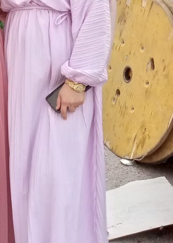 Kadın Mor Piliseli Uzun Elbise - Görsel 2