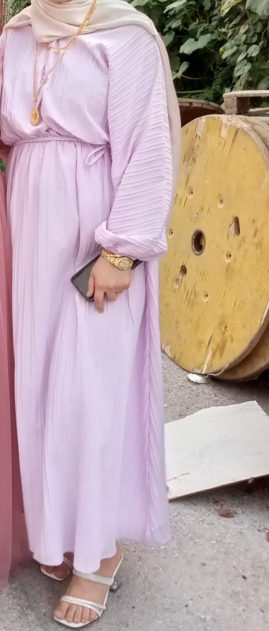 Kadın Mor Piliseli Uzun Elbise - Görsel 2