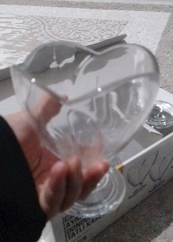 3'lü Gri Kalp Şekilli Cam dondurma kasesi - Görsel 2