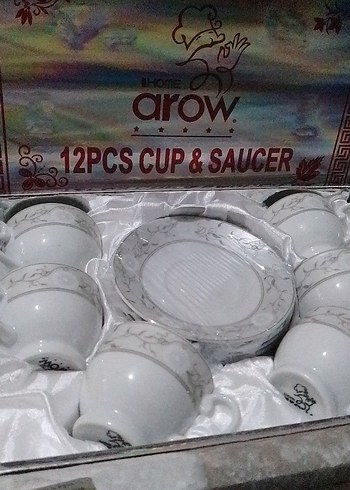 12 Parça Beyaz Gri Desenli Fincan ve Tabak Seti - Görsel 2