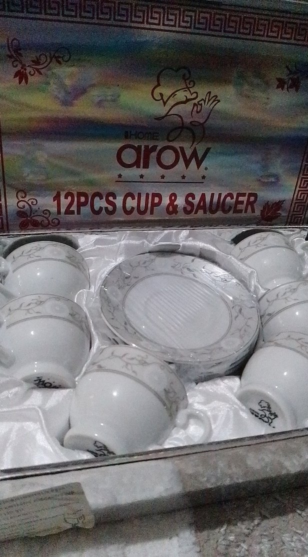 12 Parça Beyaz Gri Desenli Fincan ve Tabak Seti - Görsel 2