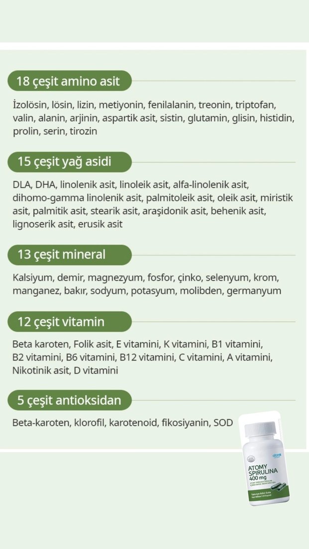 Atomy Spirulina 400 mg 120 Kapsül Takviye Edici Gıda - Görsel 3