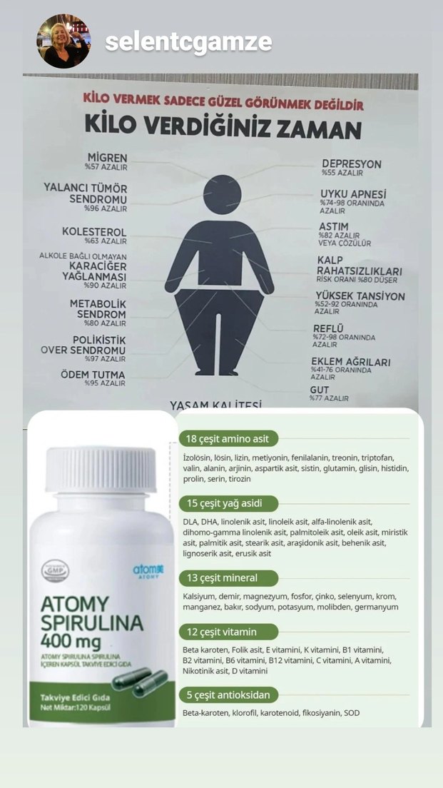 Atomy Spirulina 400 mg 120 Kapsül Takviye Edici Gıda - Görsel 5