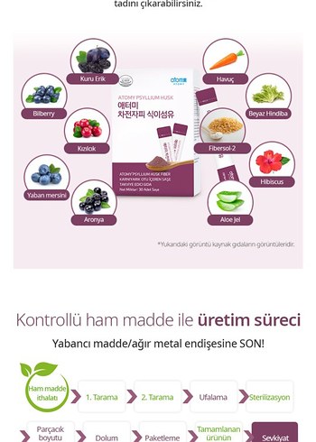 Kilo vermek ve sindirim Atomy Psyllium Husk Lif Tozu 30 Saşe - Görsel 7