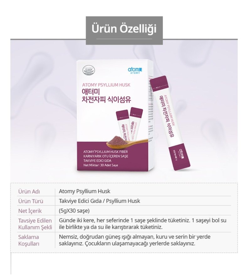 Kilo vermek ve sindirim Atomy Psyllium Husk Lif Tozu 30 Saşe - Görsel 3