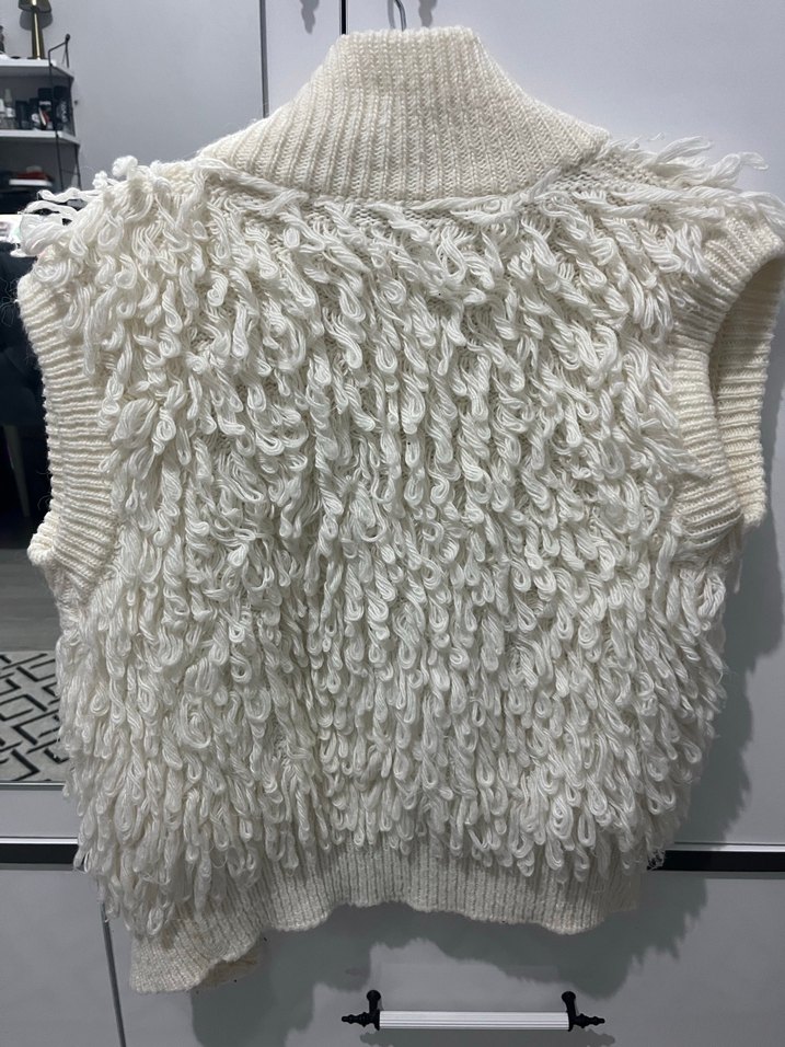 Kadın Örgü Yelek, Salaş, Yüksek Yakalı - Görsel 2