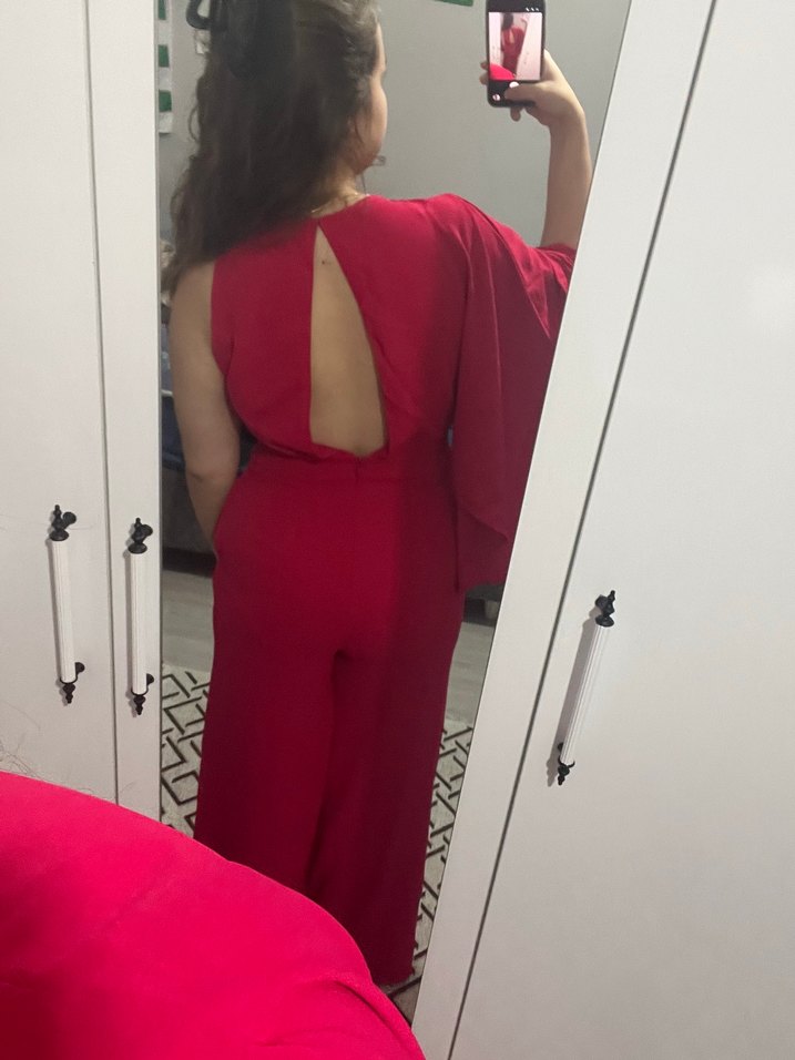 Zara Fuşya Tek Omuzlu Uzun Kollu Tulum - Görsel 2