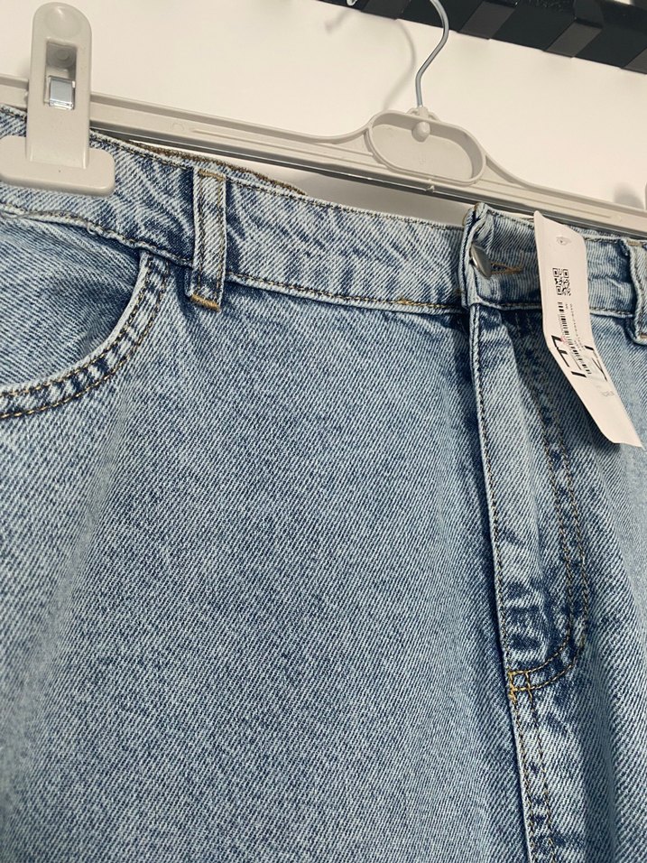 Nakışlı Mavi Kot Midi Etek - Görsel 4