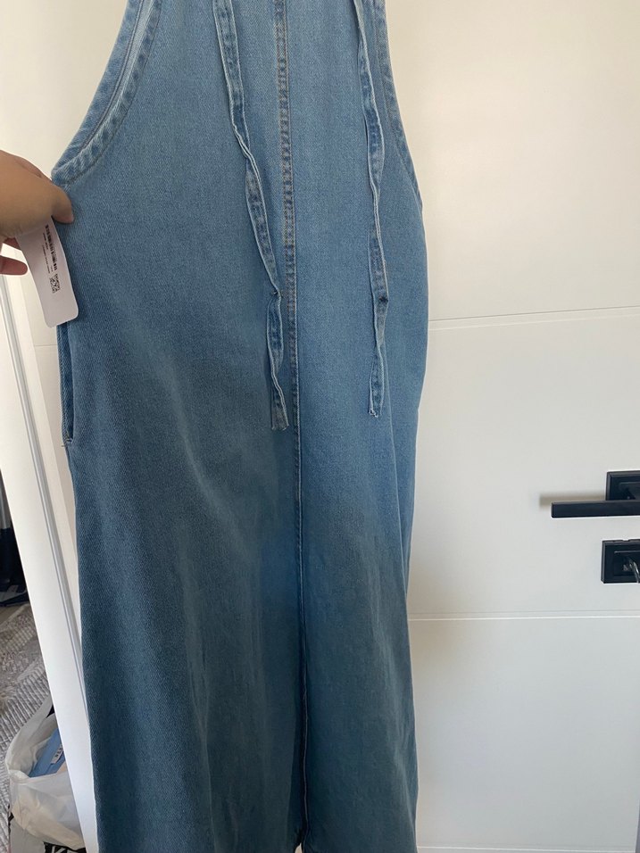 Kadın Mavi Denim Askılı Bol Tulum - Görsel 3