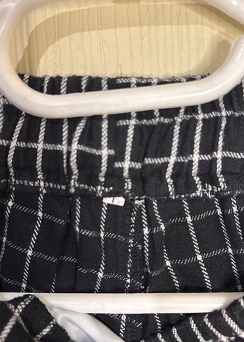 Siyah Beyaz Kemerli Kareli Kumaş Pantolon - Görsel 2