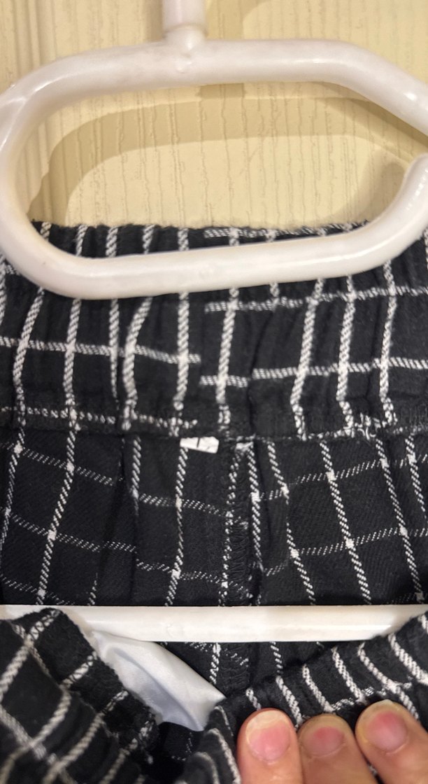 Siyah Beyaz Kemerli Kareli Kumaş Pantolon - Görsel 2