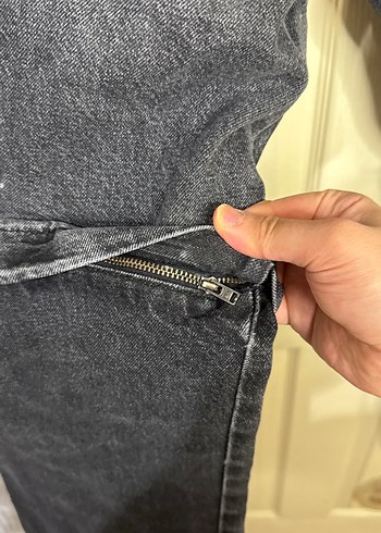 Gri  Bol Kesim şort olabilen Kot Pantolon - Görsel 4