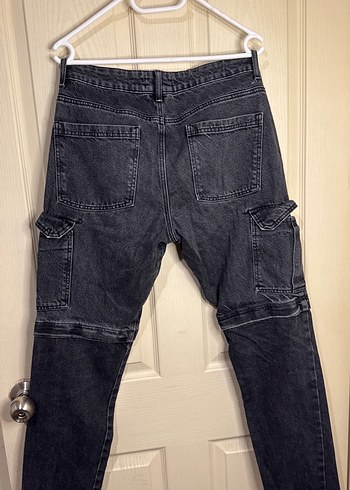 Gri  Bol Kesim şort olabilen Kot Pantolon - Görsel 3