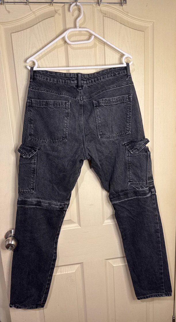 Gri  Bol Kesim şort olabilen Kot Pantolon - Görsel 3