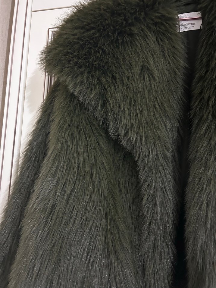 Haki Kürk Detaylı Midi Kadın Mont - Görsel 3