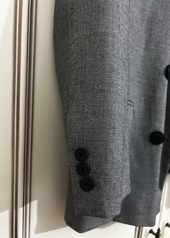 Düğmeli Gri Kadın Keten Blazer Ceket - Görsel 2