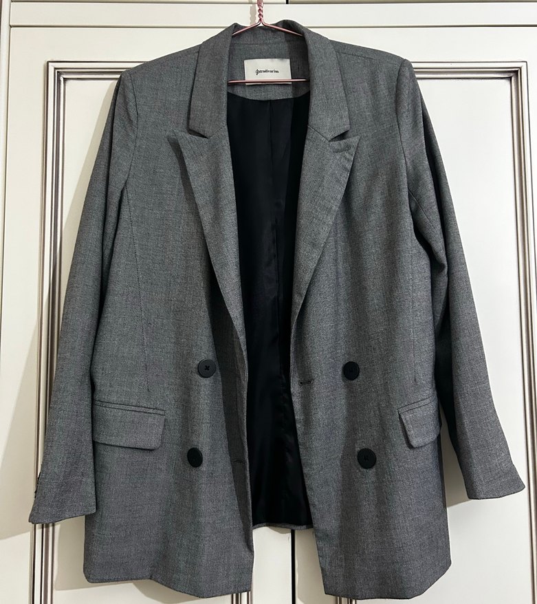 Düğmeli Gri Kadın Keten Blazer Ceket - Görsel 4