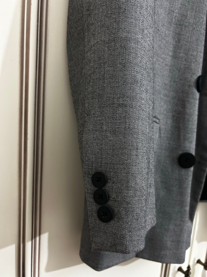 Düğmeli Gri Kadın Keten Blazer Ceket - Görsel 2