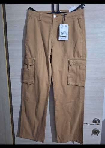 Pull and Bear Bej Kadın Keten Kargo Pantolon