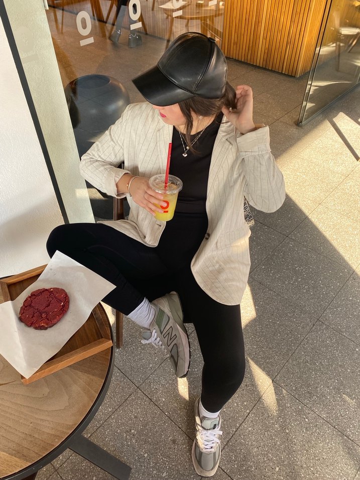 Bej Çizgili Kadın Keten Blazer Ceket - Görsel 3