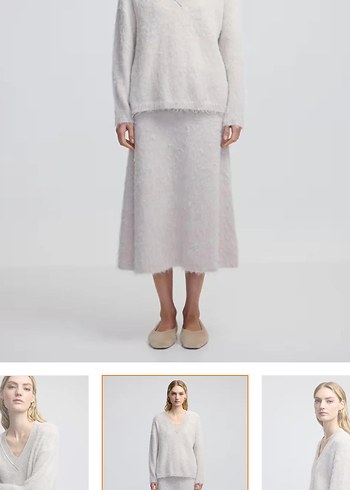 İpekyol Bej V Yaka Örgü Yün Kadın Kazak - Görsel 3