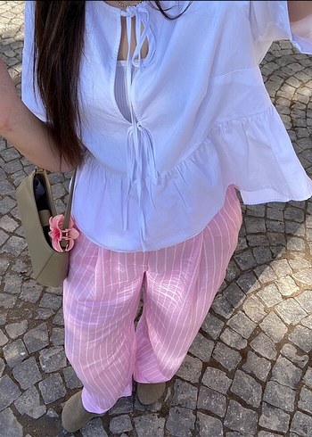 Önü bağcıklı poplin bluz - Görsel 3