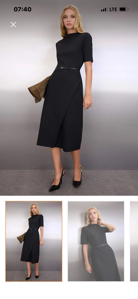 Siyah Kemerli Midi Kalem Elbise - Görsel 2