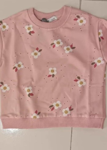 Çiçek Desenli Pembe Kız Sweatshirt