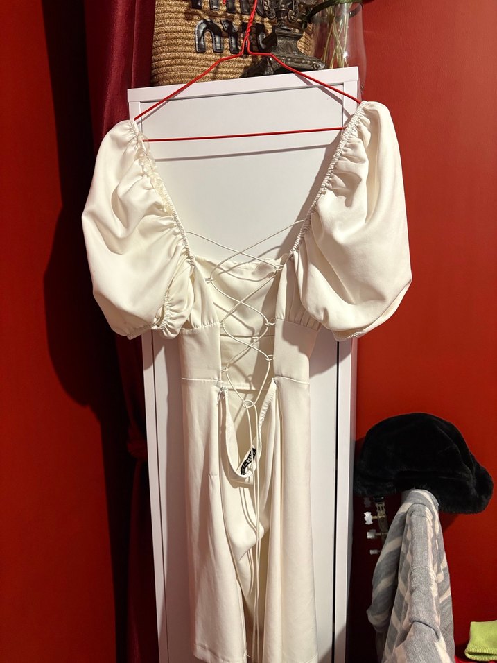 Beyaz Mini Elbise Bohem Stil - Görsel 2