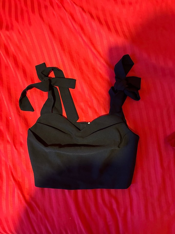 Siyah Mini Gotik Fiyonklu Strappy Büstiyer - Görsel 2