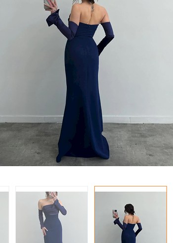 Drapeli Lacivert Uzun Abiye Elbise - Görsel 2