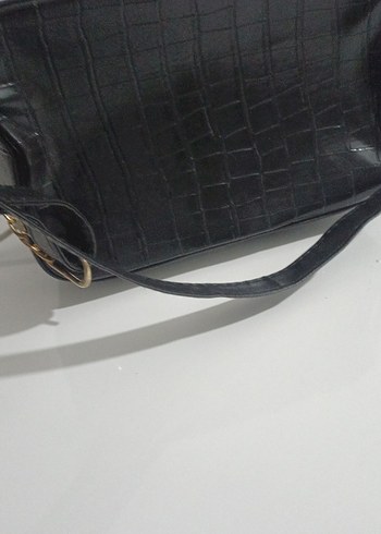 Siyah Deri Yılan Desenli Kadın Çanta - Görsel 4