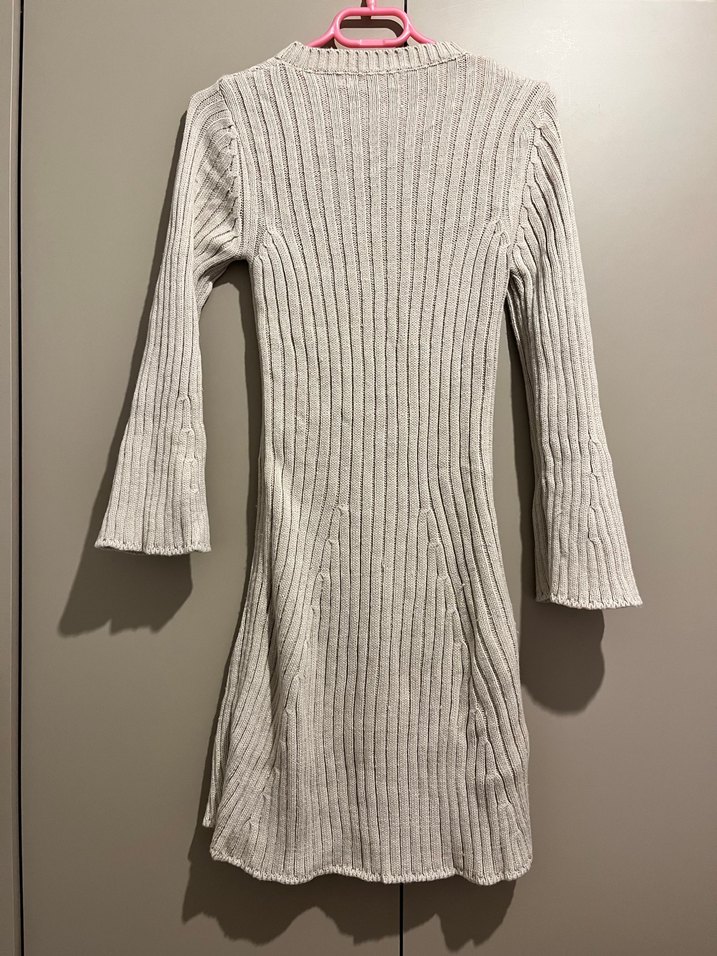 Bej Triko Kadın Elbise Midi Boy - Görsel 2