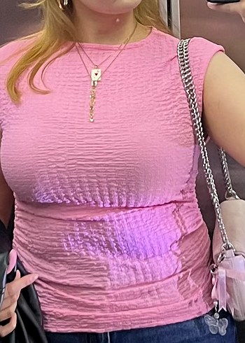 Pembe sıfır kol bluz - Görsel 3