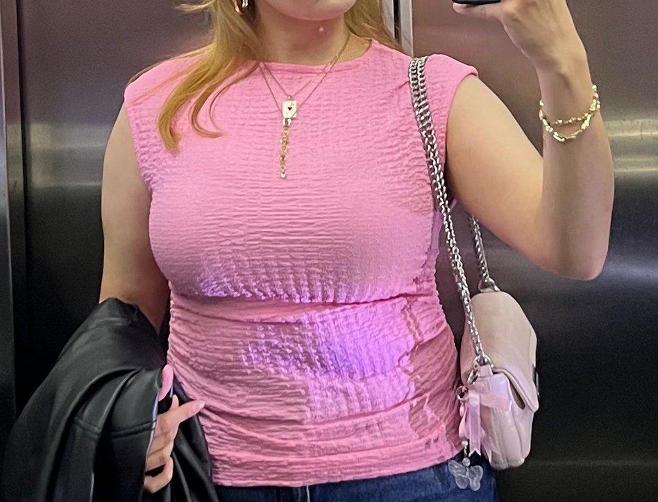 Pembe sıfır kol bluz - Görsel 3