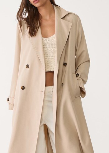 Stradivarius dökümlü uzun trençkot - Görsel 4